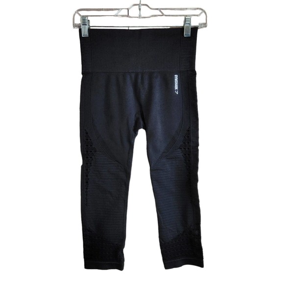 Gymshark Energy Seamless Crop Capri Pants Leggings Size Small Solid Black - Picture 1 of 6